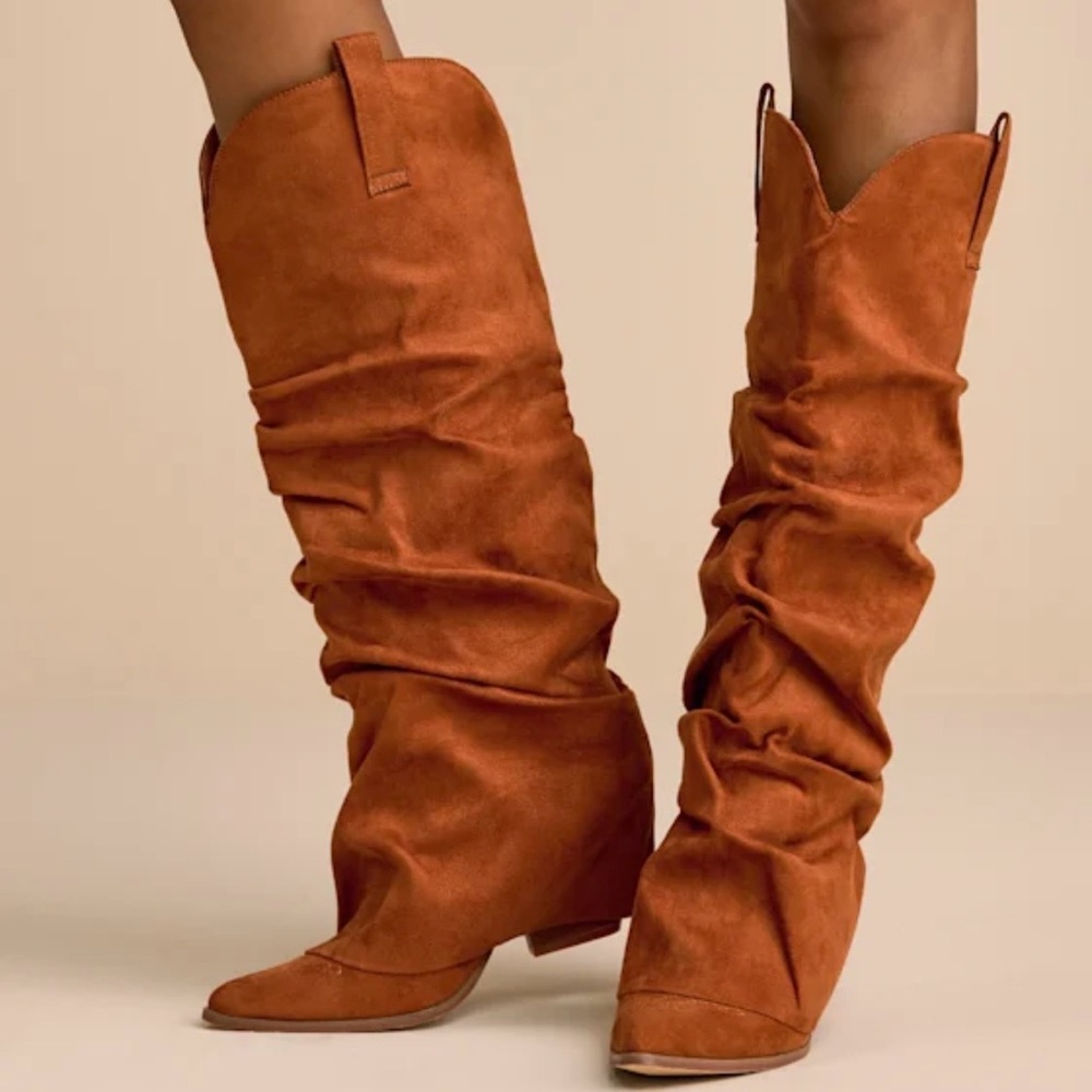 Lonzah Tan Suede Knee High Slouchy Boots